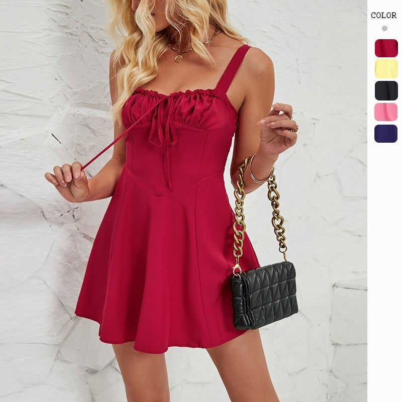 Solessa Lace-Up A-Line Mini Dress
