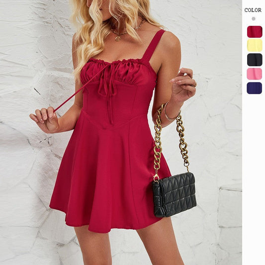 Solessa Lace-Up A-Line Mini Dress